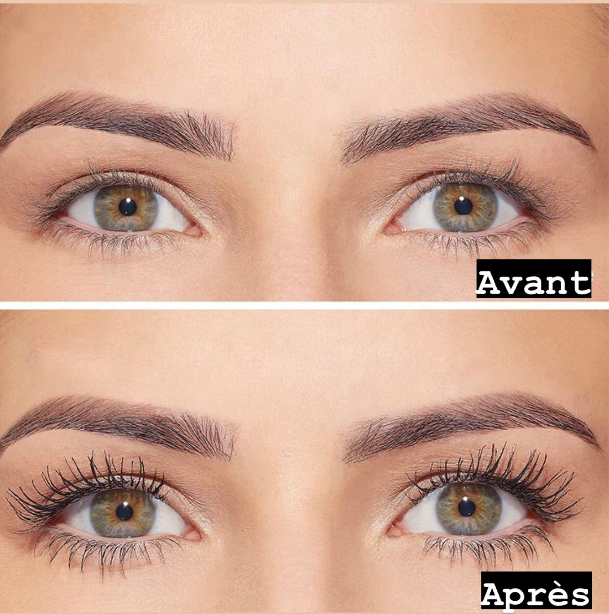 Cils plus longs et épais – Avant et après application du sérum et mascara Lashbydiyana